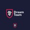 Dream team logo. Sport or business team emblem. D and T letters in the red shield.