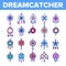 Dreamcatcher, Amulet Vector Thin Line Icons Set