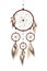 Dreamcatcher with beads and feathers in beige and brown isolated on white background