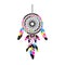 Dreamcatcher with feathers, gemstones. Card with art, astrology, spirituality, magic symbol. Ethnic tribal element.