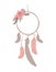 dreamcatcher vector illustration. The catcher is mystical, in delicate tones of macrame with feathers. Isolated on white