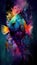 A Dreamer\\\'s Portrait: A painting of colorful fish on a dark background with a soft, cold color palate and expressive, black