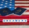 Dreamers concept using spelling letters on US flag