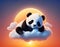 Dreaming little panda on a fluffy cloud
