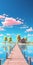 Dreamlike Anime Aesthetic: Beautiful Painted Dock With Cute House