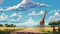 Dreamlike Giraffe Walking On Endless Dirt Road - Anime Style Cover Art