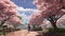 Dreamlike Horizons: Patricia Walking In A Cherry Blossom Park