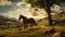 Dreamlike Horse Grazing In Richly Detailed Landscape