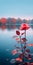 Dreamlike Hues: A Red Rose Standing Near Water In 8k Resolution