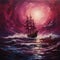 Dreamlike Illusionism: A Captivating Ship Painting In Dark Pink And Violet