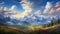 A dreamlike landscape of clouds and mountains, with a surreal quality.