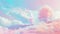 Dreamlike landscape with trees in surreal pastel hues of pink and blue, under soft sky with fluffy clouds, invoking