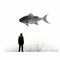 Dreamlike Minimalist Illustration: Man Looking At Fish