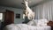 Dreamlike Perspective: Goat Jumping On Bed Sheets