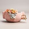 Dreamlike Pink Ceramic Cup With Flower Dog Design