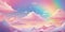 Dreamlike pink clouds over the mountains with a rainbow.