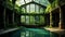Dreamlike Pool In Old Building With Greenery: A Transcendentalist Masterpiece