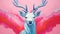 Dreamlike Portraiture: A White Stag With Orange Antlers On A Pink Background