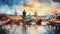 Dreamlike Prague: Captivating Impressionistic Painting of Historic Cityscape