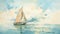 Dreamlike Sailboat Watercolor Painting With Comic Book Vibes