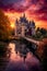 dreamlike scene featuring a fantasy castle set within a great landscape and illuminated by magical lighting.