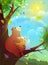 Dreamlike Summer Scenery with Animals on the Tree