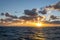 dreamlike sunset panorama on the open wide sea