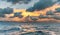 dreamlike sunset panorama on the open wide sea