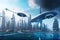 dreamlike vision of a futuristic city with sleek architecture, flying cars, and advanced technology