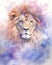 dreamlike watercolor lion print where the lion appears almost mystical