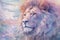 dreamlike watercolor lion print where the lion appears almost mystical