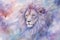 dreamlike watercolor lion print where the lion appears almost mystical