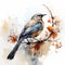 Dreamlike Watercolor Painting Of A Bird Perched On A Branch