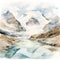 Dreamlike Watercolor Painting Of Columbia Icefield And Surrounding Mountains