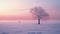 Dreamlike Winter Landscape: Lone Tree In Snowfield With Ethereal Hues