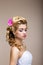 Dreams. Desire. Thoughtful Luxurious Bride Blonde - Gorgeous Hair Style. Purity