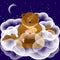 Dreams. Fantasy illustration. Fantastic bear with cubs in the cl