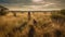 Dreamscape Portraiture: A Woman Walking Through A Grassy Field Surrounded By A Lion