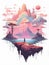 Dreamscape Reverie A Pixelated Odyssey Through Pink-Fly Mountains, Surreal Wonders, and Nostalgic Digital Echoes on a White Canvas