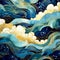 Dreamscapes: Watercolor Waves And Stars In Gold And Azure