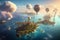 dreamworld with floating islands and flying creatures, a unique vision of the future