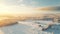 Dreamy Aerial View Of Snow Covered Village At Sunrise