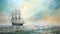 Dreamy Ambulance Sailing Ship Painting In Pastel Colors