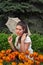 Dreamy brunette with an umbrella