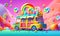 Dreamy candyland food truck with glittery rainbow accents