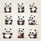 Dreamy Cartoon Panda Bear Pose Set In Traditional Oil-painting Style