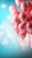 Dreamy celebration, pastel balloons on pink backdrop, 3D rendered, ample copy space