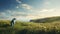 Dreamy Coastal Landscapes: A Penguin Grazing In A Serene Terragen Field