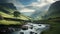 Dreamy Creek Flowing Into A Serene Valley In The Hindu Yorkshire Dales