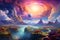 Dreamy Digital Painting of a Fantastical World with Swirling Clouds and Vibrant Colors